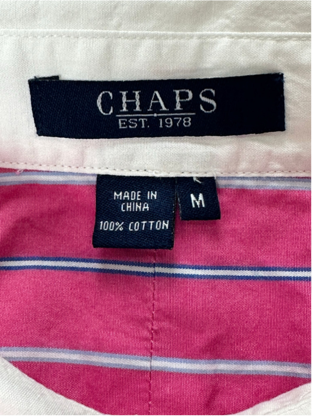 Chaps Women’s Pink Striped Contrast Collar Button Down Shirt Size M - Picture 7 of 12